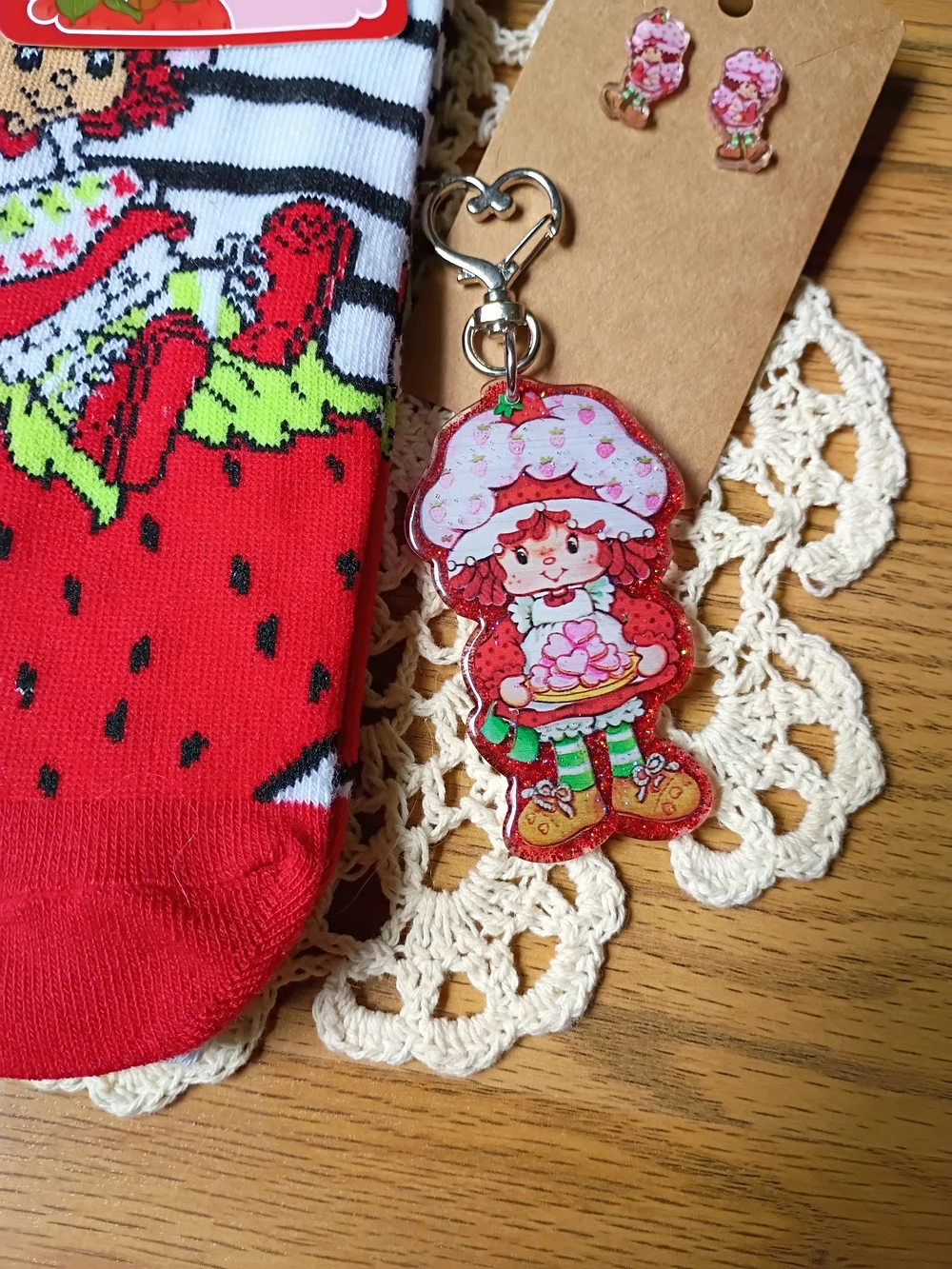 Strawberry Socks, Keychain, And Earrings Set